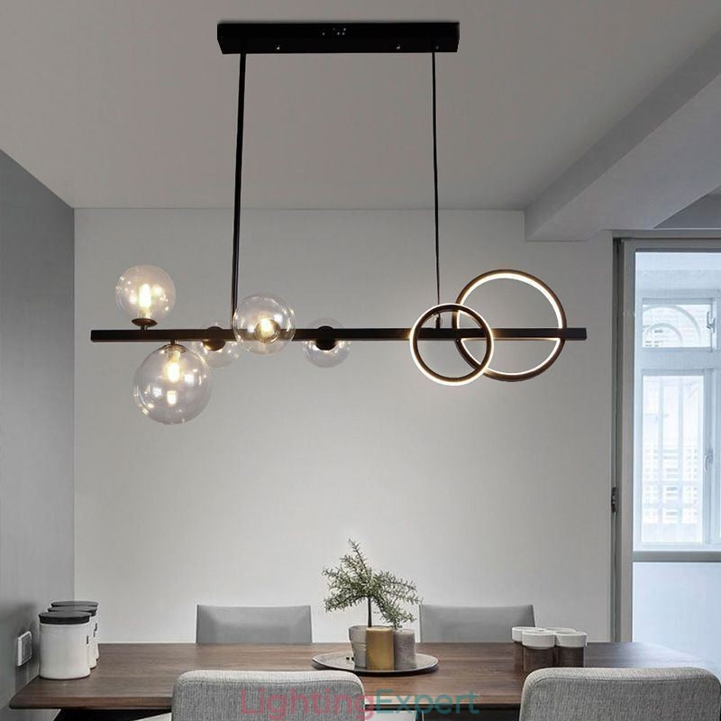 Modern Glass Bubble Pendant Light Black Long Bracket Lamps