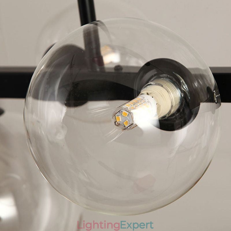 Modern Glass Bubble Pendant Light Black Long Bracket Lamps