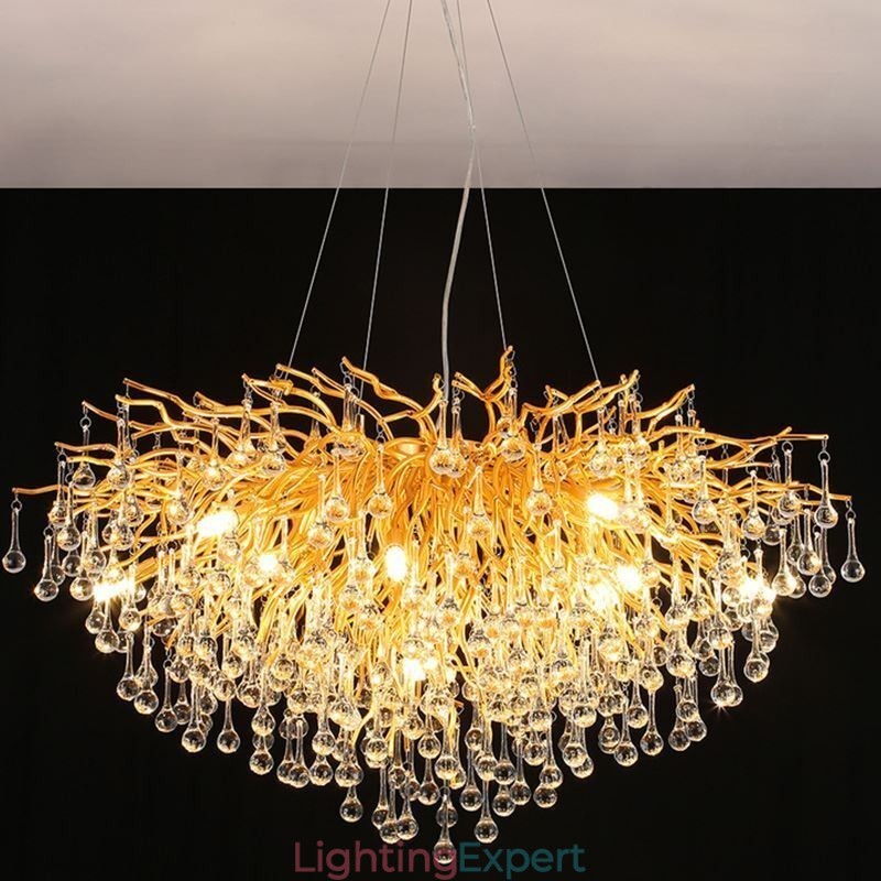Nordic Crystal Chandelier Flower Round Shade Luxury Gold Pendant Light
