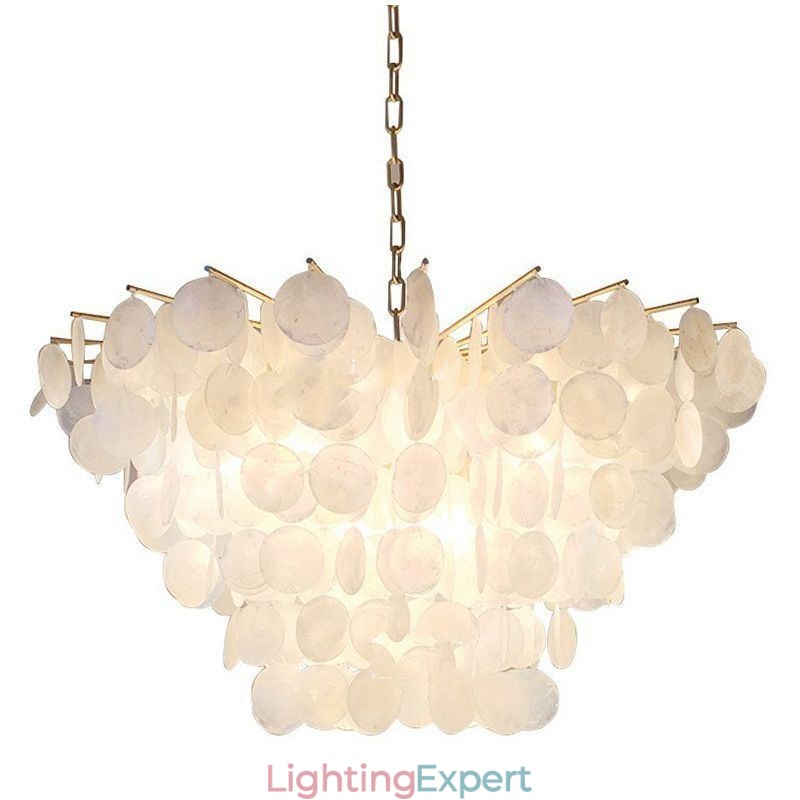 Natural Shell Chandelier Round Layered Hanging Light Dining