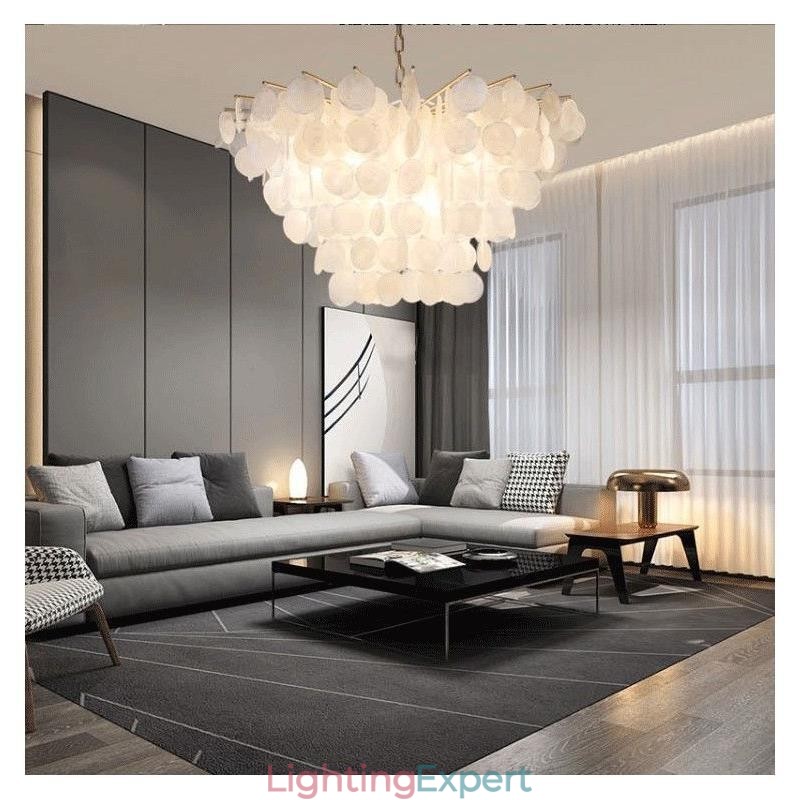 Natural Shell Chandelier Round Layered Hanging Light Dining