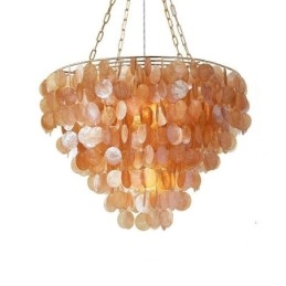 Natural Shell Chandelier Round Layered Hanging Light Brown Black