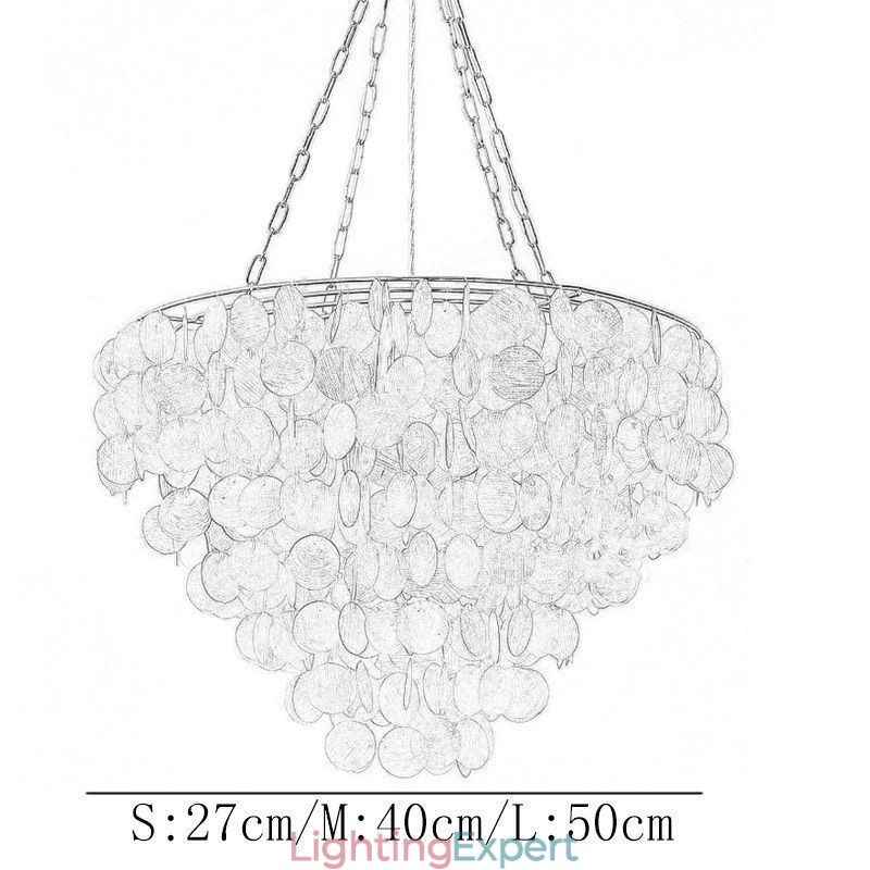Natural Shell Chandelier Round Layered Hanging Light Brown Black