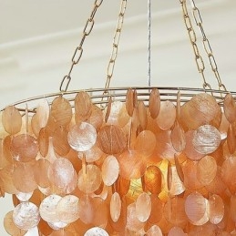 Natural Shell Chandelier Round Layered Hanging Light Brown Black