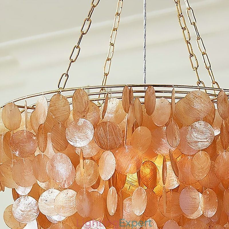 Natural Shell Chandelier Round Layered Hanging Light Brown Black