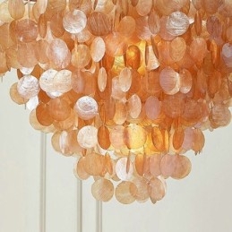 Natural Shell Chandelier Round Layered Hanging Light Brown Black