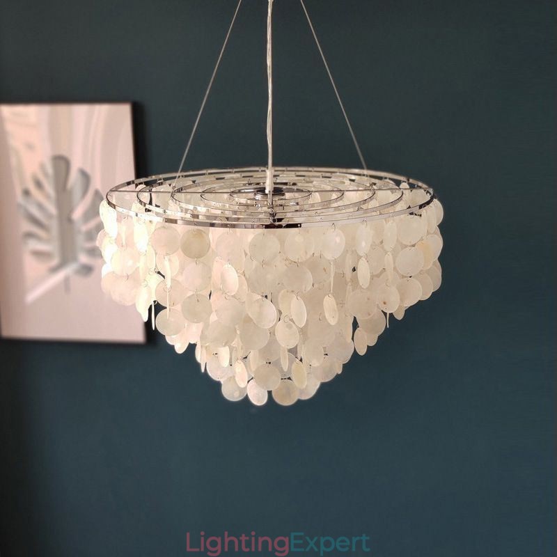 Capiz Shell Pendant Light Natural Hanging Round Layered Chandelier