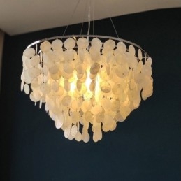 Capiz Shell Pendant Light Natural Hanging Round Layered Chandelier