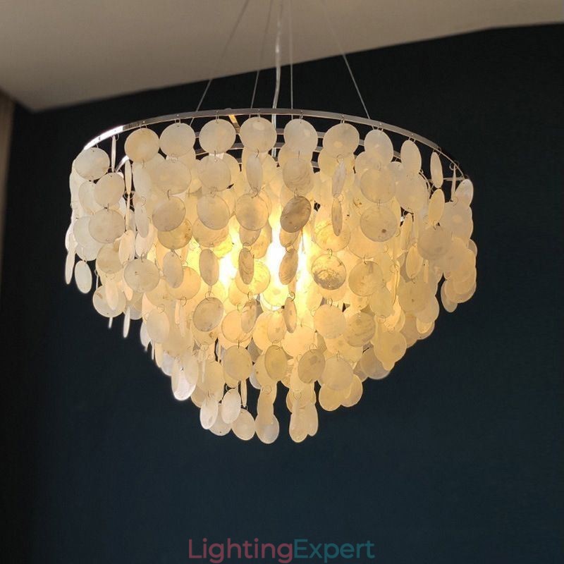 Capiz Shell Pendant Light Natural Hanging Round Layered Chandelier
