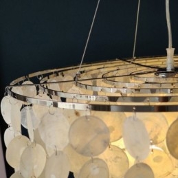 Capiz Shell Pendant Light Natural Hanging Round Layered Chandelier