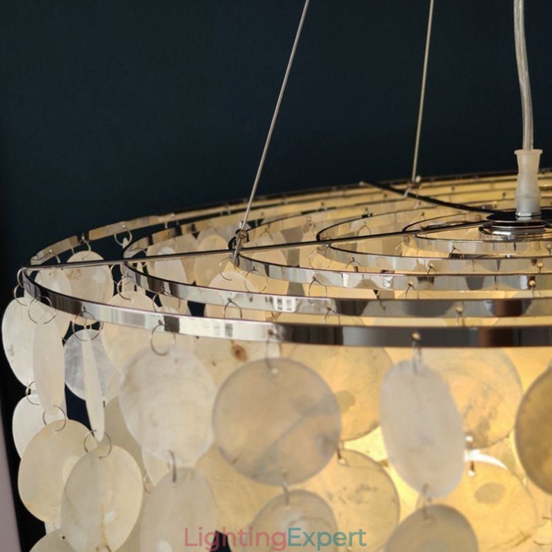Capiz Shell Pendant Light Natural Hanging Round Layered Chandelier