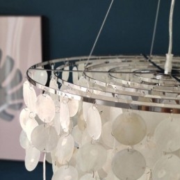 Capiz Shell Pendant Light Natural Hanging Round Layered Chandelier
