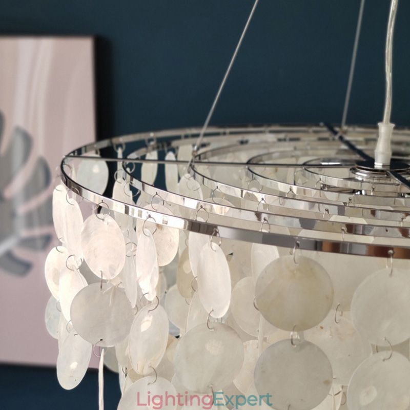 Capiz Shell Pendant Light Natural Hanging Round Layered Chandelier
