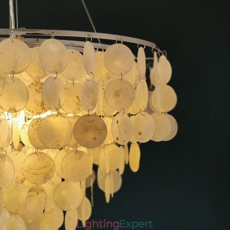 Capiz Shell Pendant Light Natural Hanging Round Layered Chandelier