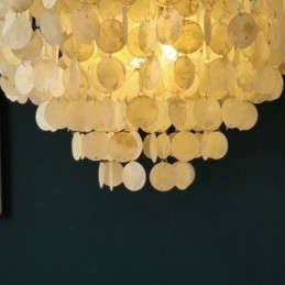 Capiz Shell Pendant Light Natural Hanging Round Layered Chandelier