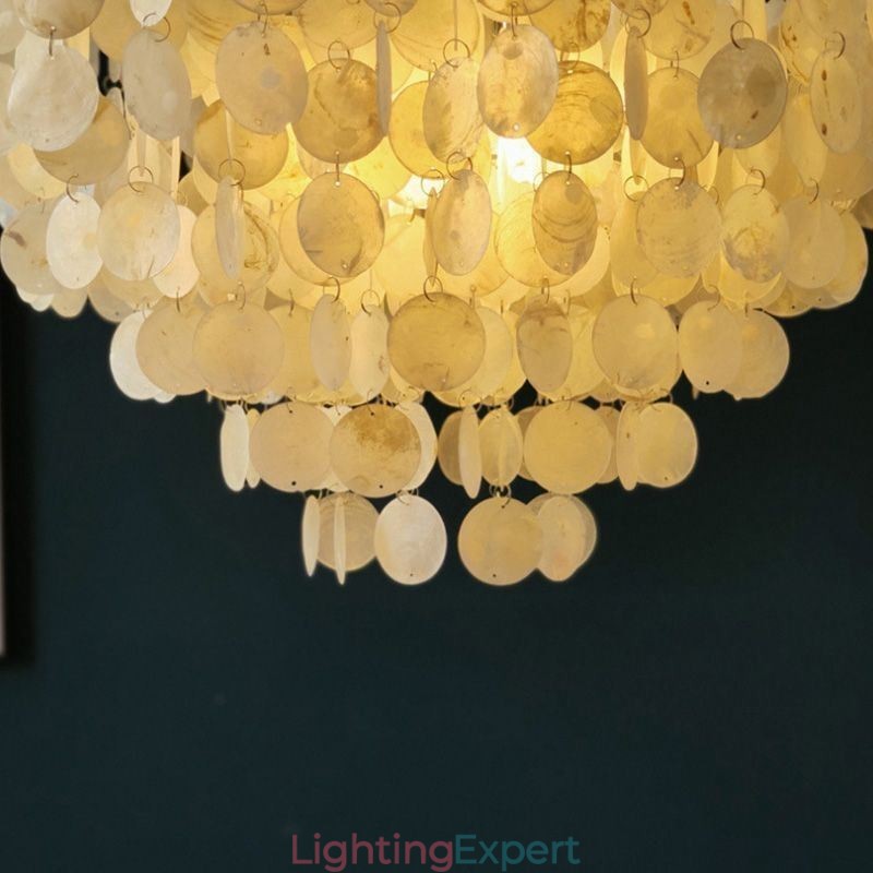 Capiz Shell Pendant Light Natural Hanging Round Layered Chandelier