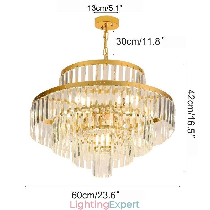 Gold Crystal Pendant Light 4 Tiers Ceiling Lighting 7 Lights