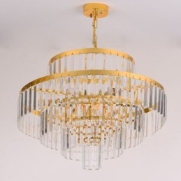 Gold Crystal Pendant Light 4 Tiers Ceiling Lighting 7 Lights