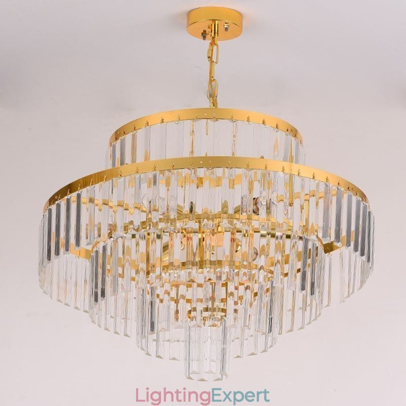 Gold Crystal Pendant Light 4 Tiers Ceiling Lighting 7 Lights