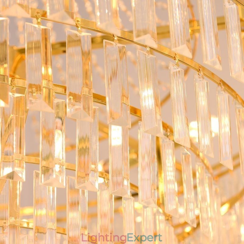 Gold Crystal Pendant Light 4 Tiers Ceiling Lighting 7 Lights