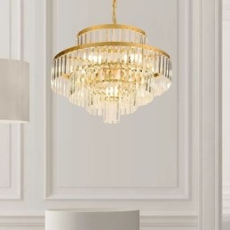 Gold Crystal Pendant Light 4 Tiers Ceiling Lighting 7 Lights