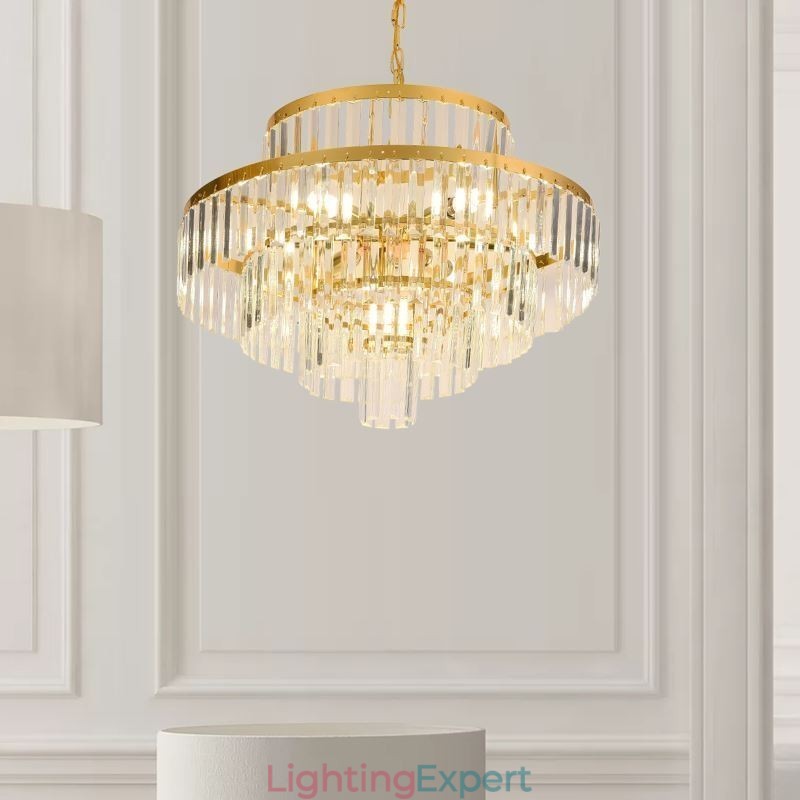 Gold Crystal Pendant Light 4 Tiers Ceiling Lighting 7 Lights
