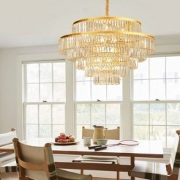 Gold Crystal Pendant Light 5 Tiers Ceiling Lighting 7 Lights