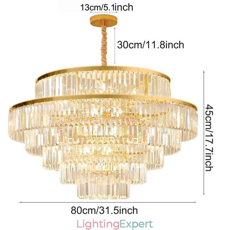Gold Crystal Pendant Light 5 Tiers Ceiling Lighting 7 Lights