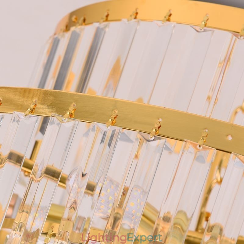 Gold Crystal Pendant Light 5 Tiers Ceiling Lighting 7 Lights
