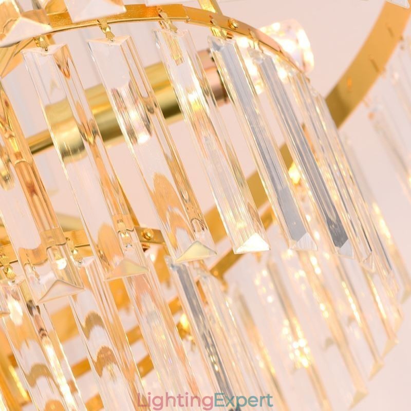 Gold Crystal Pendant Light 5 Tiers Ceiling Lighting 7 Lights