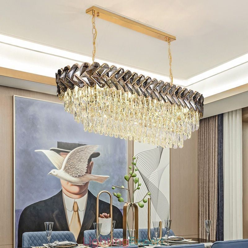European Crystal Pendant Light Luxury Oval Ceiling Light