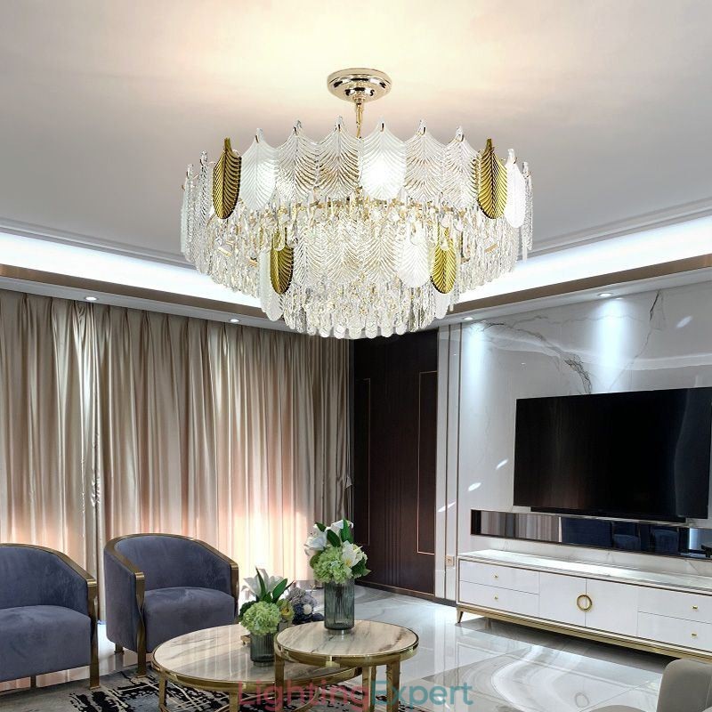 Luxurious Leaf Pendant Light Crystal Ceiling Light Fixture