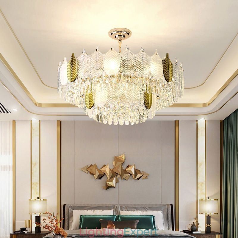 Luxurious Leaf Pendant Light Crystal Ceiling Light Fixture