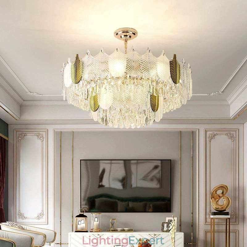 Luxurious Leaf Pendant Light Crystal Ceiling Light Fixture
