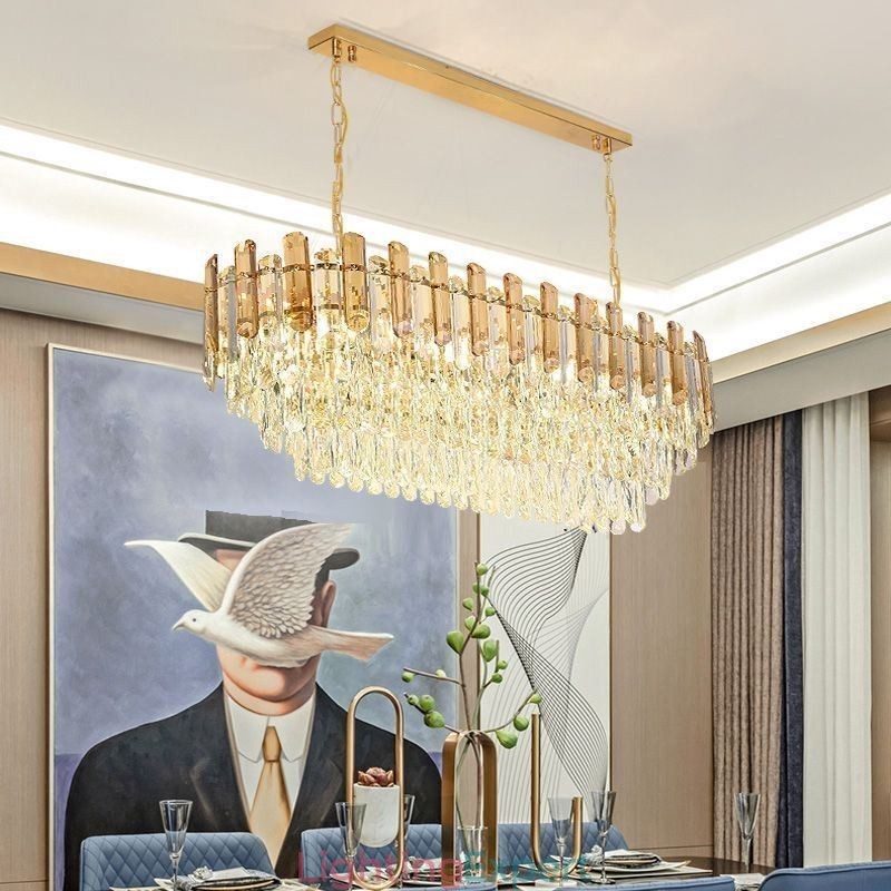 Modern Crystal Pendant Light Oval Ceiling Light Fixture
