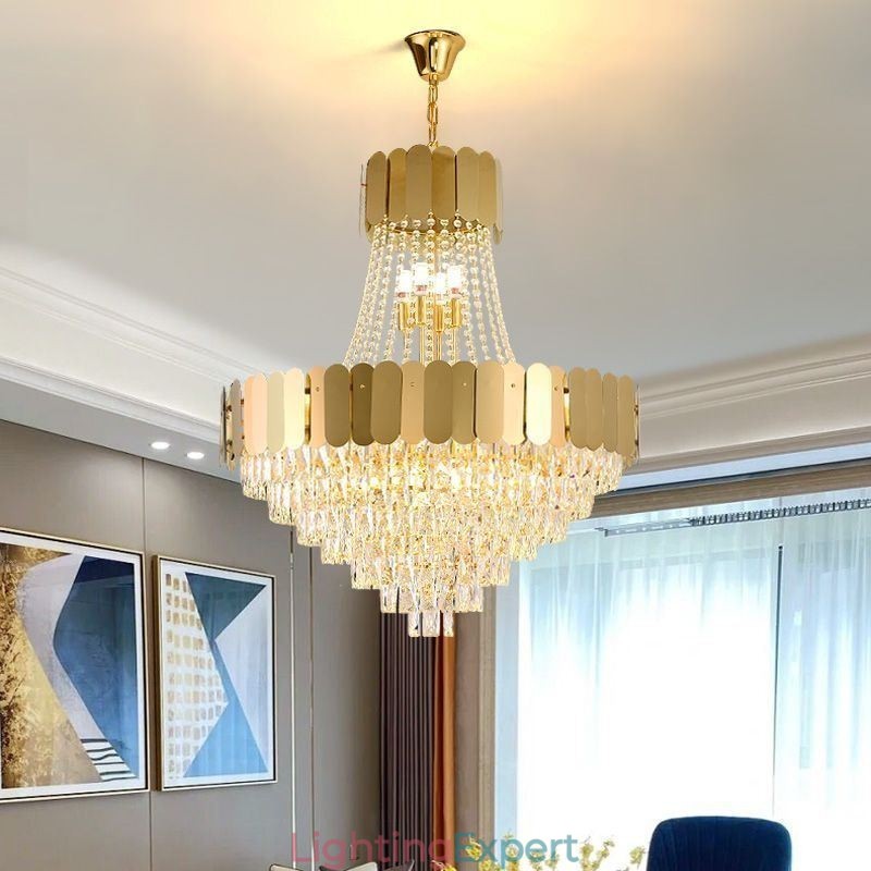 Modern Crystal Gold K9 Hanging Pendant Ceiling Light