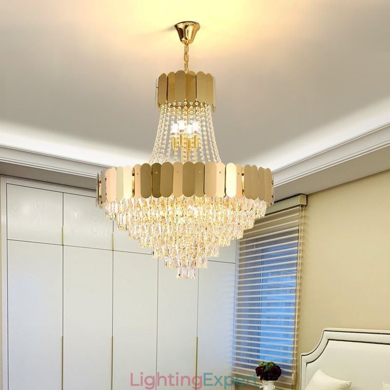 Modern Crystal Gold K9 Hanging Pendant Ceiling Light