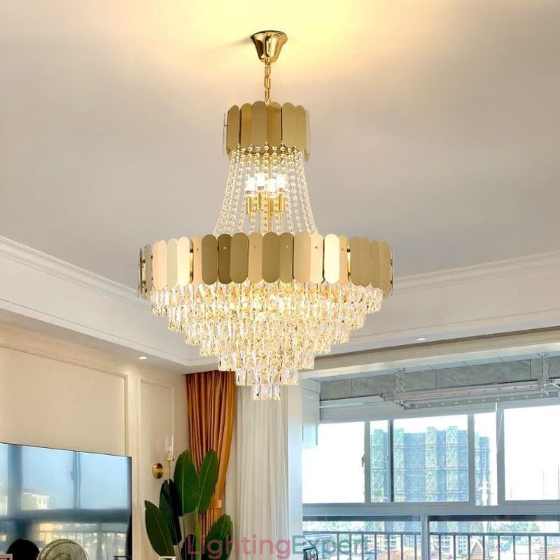 Modern Crystal Gold K9 Hanging Pendant Ceiling Light