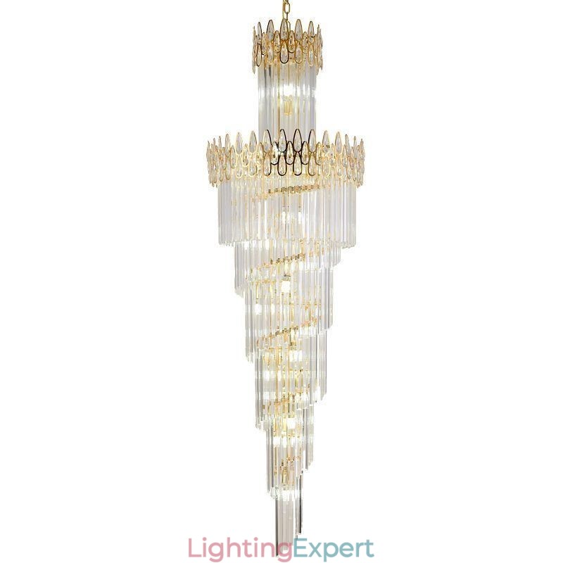 European Crystal High Ceiling Pendant Light Stairs
