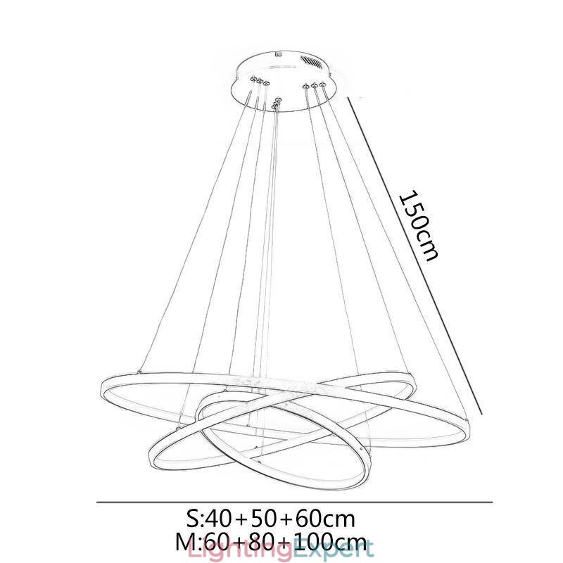 Modern Pendant Light Aluminum Black 3 Ring Hanging Light