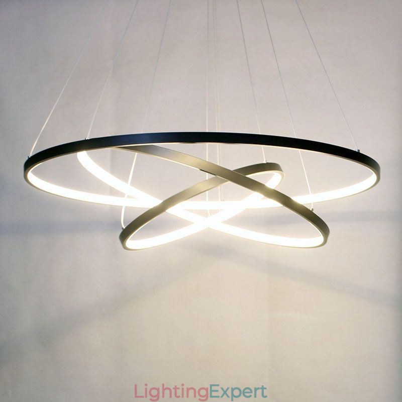 Modern Pendant Light Aluminum Black 3 Ring Hanging Light