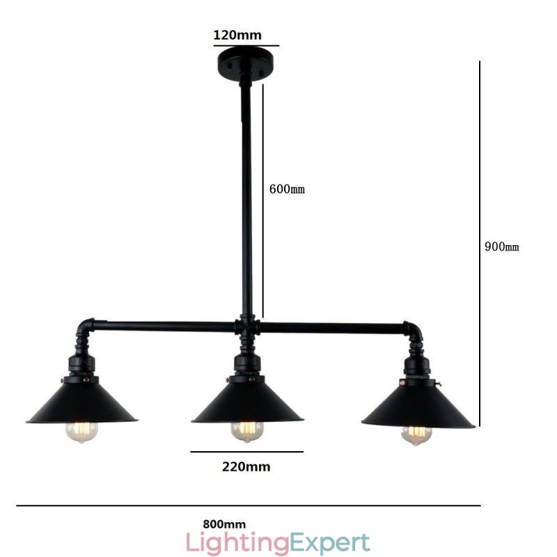 3 Light Retro Industrial Vintage Water Pipe Pendant Light Chandelier Country Rustic Style