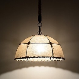 Half Round shaped 1 Lights Pendant Lamps Vintage Style Industry Style Yellow Cloth & Metals Drop Light