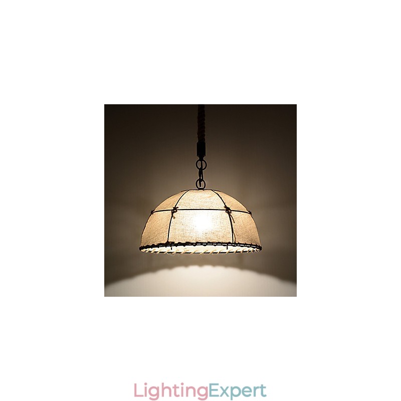 Half Round shaped 1 Lights Pendant Lamps Vintage Style Industry Style Yellow Cloth & Metals Drop Light
