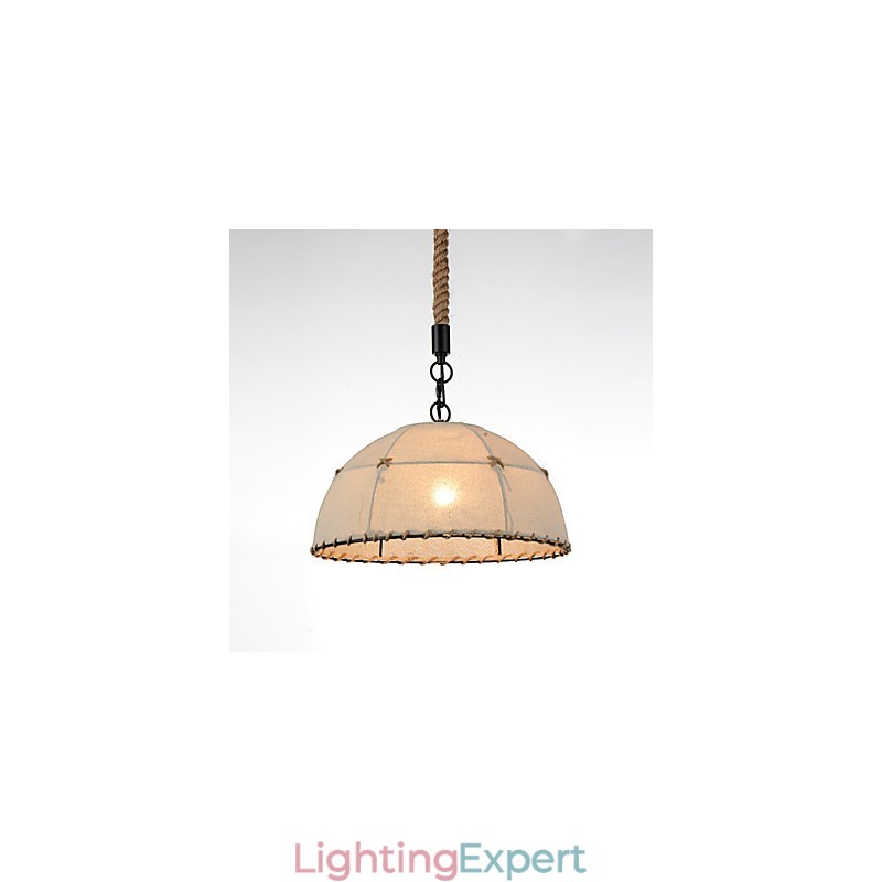 Half Round shaped 1 Lights Pendant Lamps Vintage Style Industry Style Yellow Cloth & Metals Drop Light