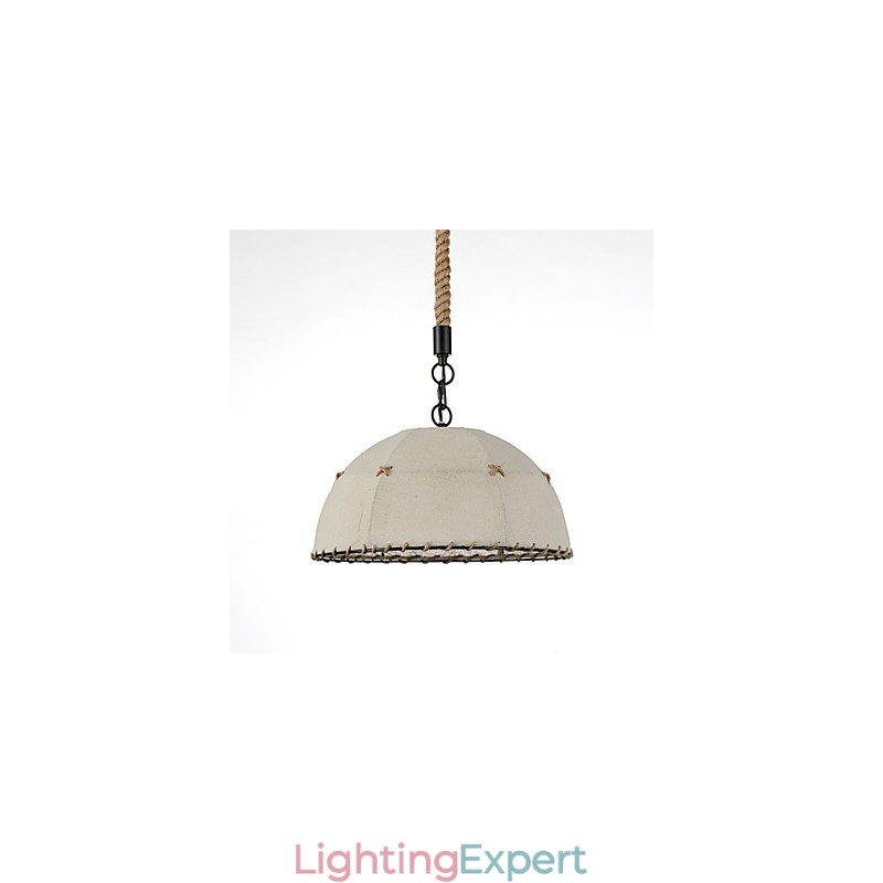 Half Round shaped 1 Lights Pendant Lamps Vintage Style Industry Style Yellow Cloth & Metals Drop Light
