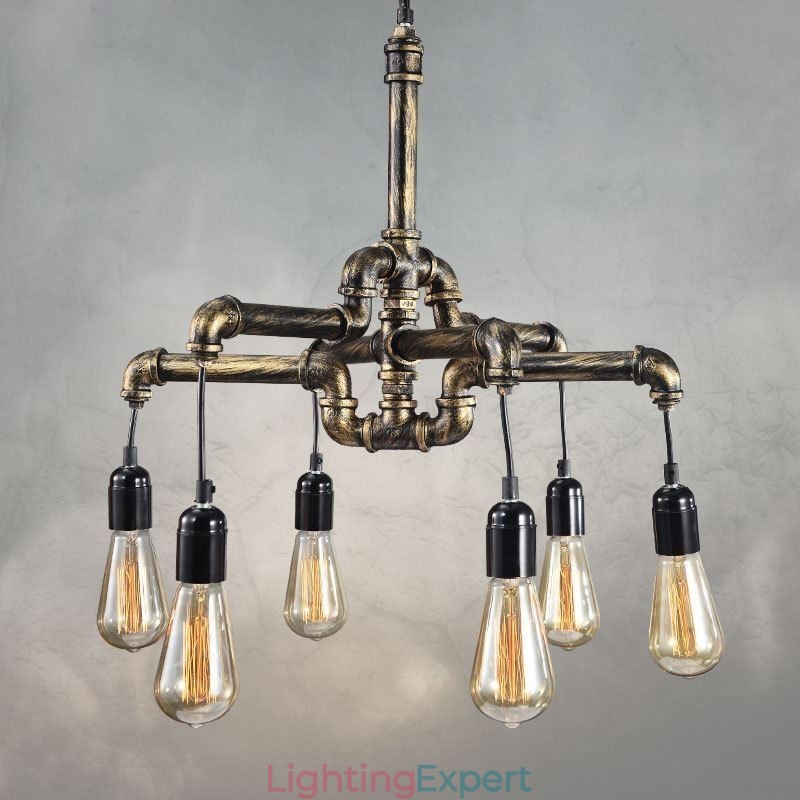 6 Light Retro Industrial Vintage Water Pipe Pendant Light Chandelier Country Rustic Style