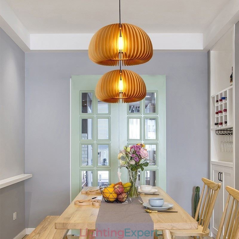 Retro Style Pendant Light Basswood Pumpkin Pendant Lamp