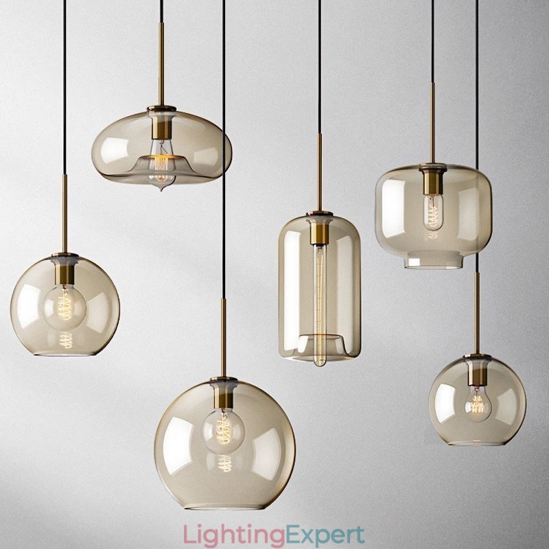 Glass Pendant Light Minimalist Cognac Color Decorative Glass Light Fixture