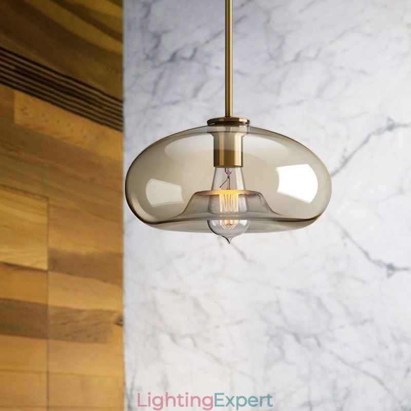 Glass Pendant Light Minimalist Cognac Color Decorative Glass Light Fixture